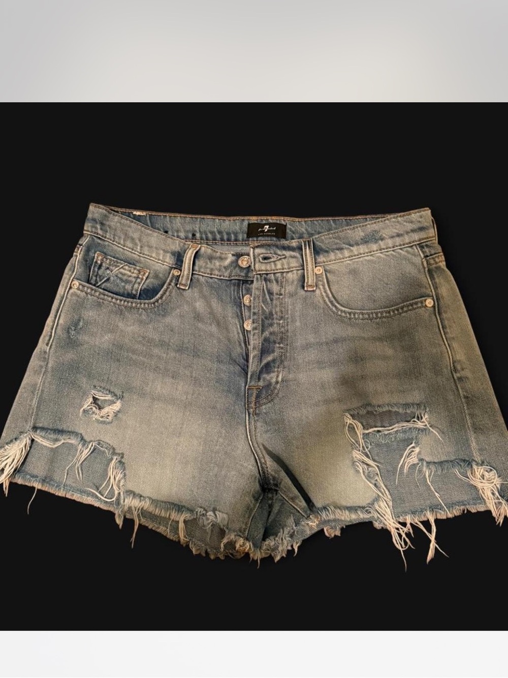 7 For All Mankind Light Blue Distressed Denim Shorts